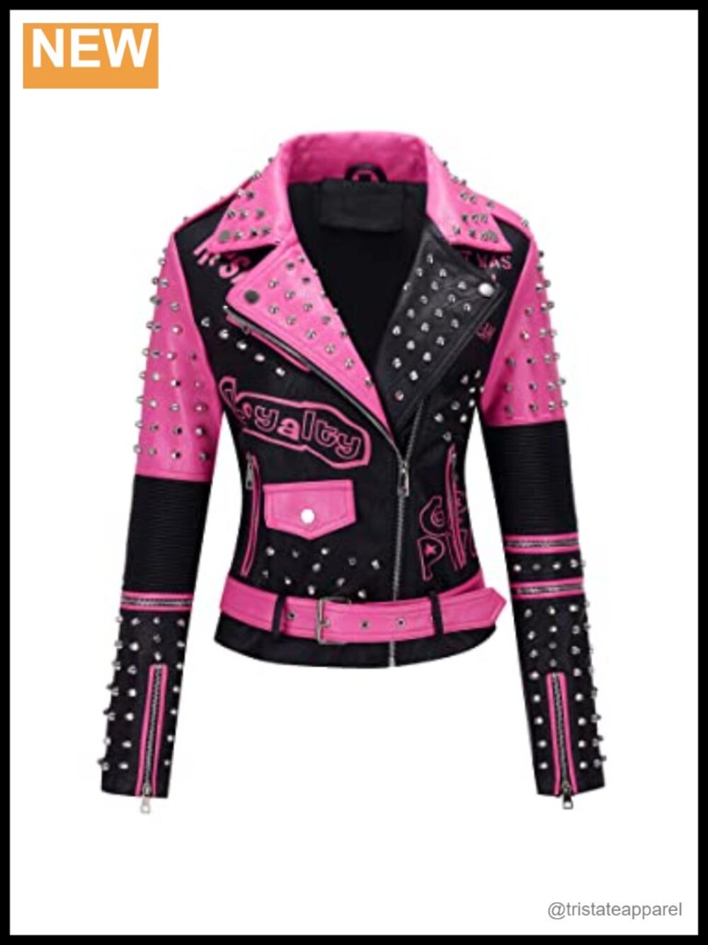 Women's Faux Leather Studded Moto Jacket Belted Streetwear
